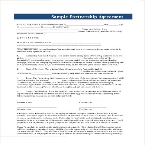 Partnership Agreement Template Free from bestytemplates.com