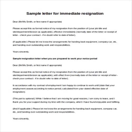 35 Sample Resignation Letter Templates Besty Templates