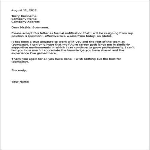 Sample Resignation Letter Templates Besty Templates